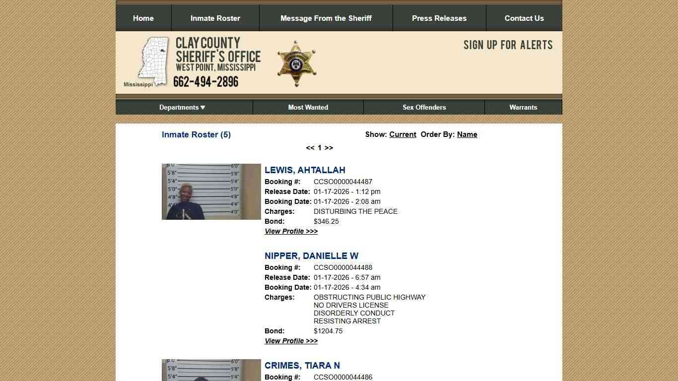 Inmate Roster - Released Inmates Booking Date Descending - Clay County Sheriff's Office